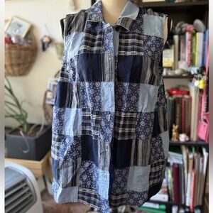 Vintage sag harbor blue quilted sleeveless shirt tank